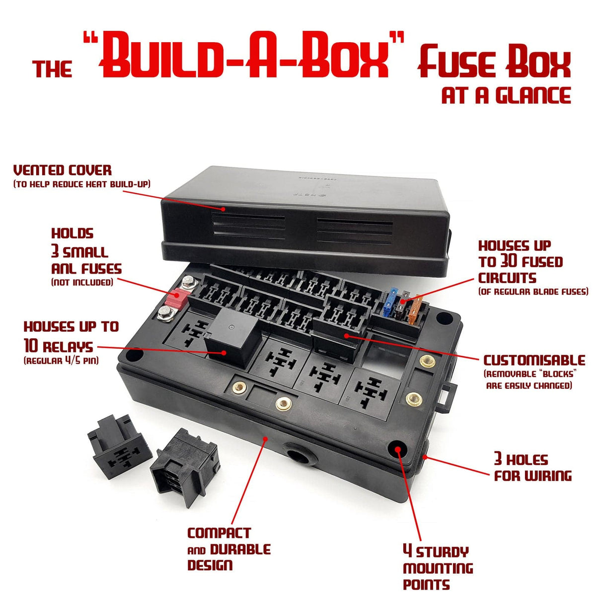 BUILD - A - BOX FUSE BOX - 12V FUSE AND RELAY ENCLOSURE - HOLDCOM AUTO PARTS