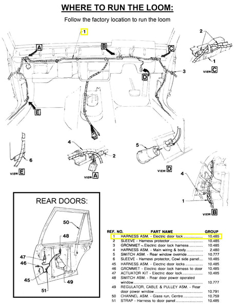 POWER WINDOW and CENTRAL LOCKING DOOR WIRING LOOM for VB VC VH VK VL (UNIVERSAL) - HOLDCOM AUTO PARTS