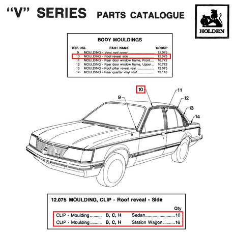 ROOF GUTTER CHROME TRIM CLIPS for VB VC VH - HOLDCOM AUTO PARTS