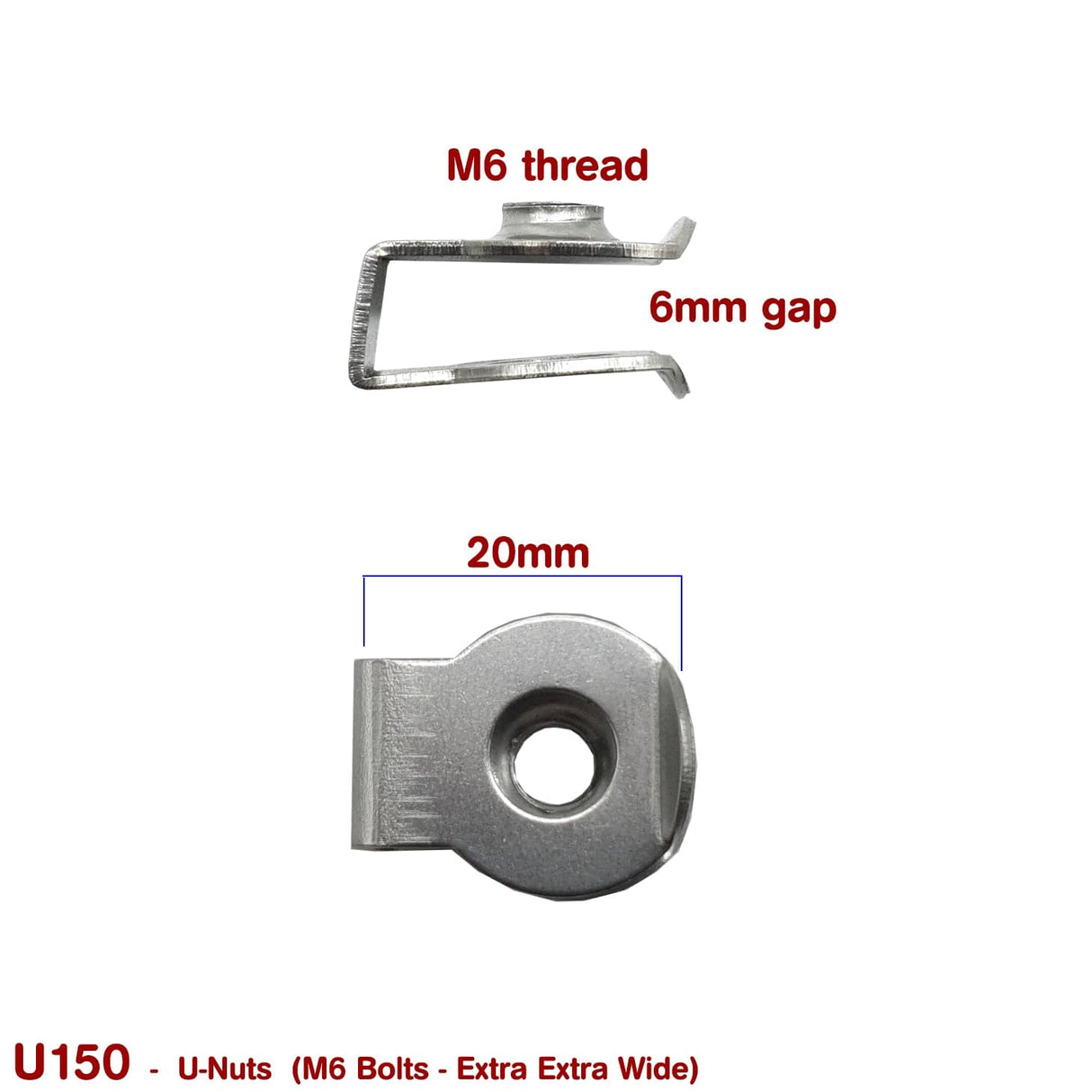 U - NUTS - M6 EXTRA WIDE (STAINLESS STEEL) - HOLDCOM AUTO PARTS